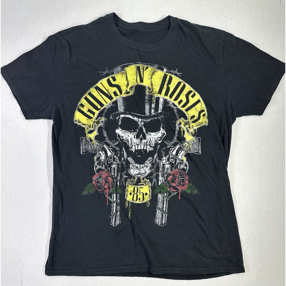 Guns N' Roses 85 Skull Crossbones T-Shirt Black Men's Graphic Rock Band Tee